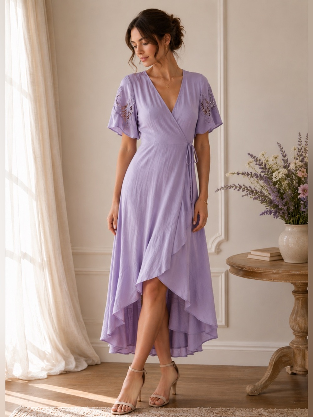 ASTR the Label | Lavender Flutter Sleeve Wrap Dress - Size M